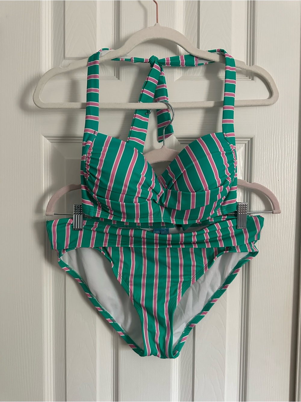 Striped Green and Pink Women’sTwo-Piece Swim Set